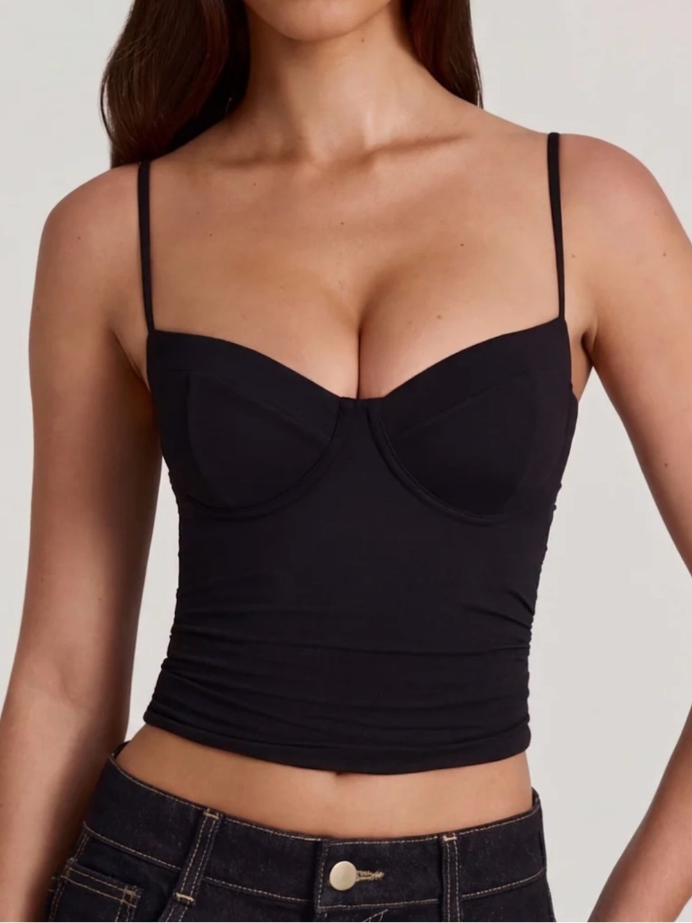 OH POLLY $58msrp Mirelle Modal Underwired Camisole Ruched Top in Black